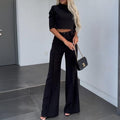 Women's Elegant Solid Color Half Sleeve Short Top Black