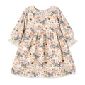 Vintage Floral Dress with Lace Collar Ruffles, Linen Blend 6Y