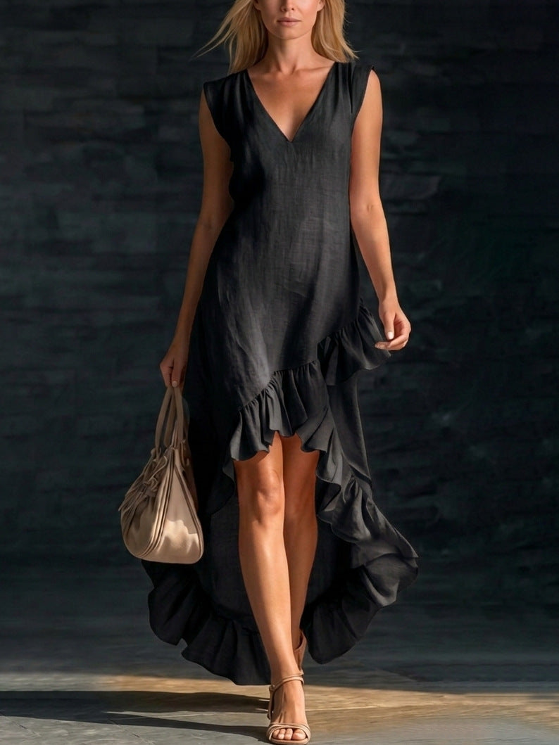 Cotton Long Sleeveless Casual Dress for Women Black
