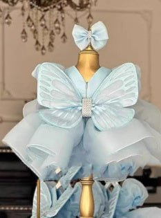 Little Girl Flower Girl Wedding Dress Tulle Tutu Skirt Children's Western Style Dress Light Blue