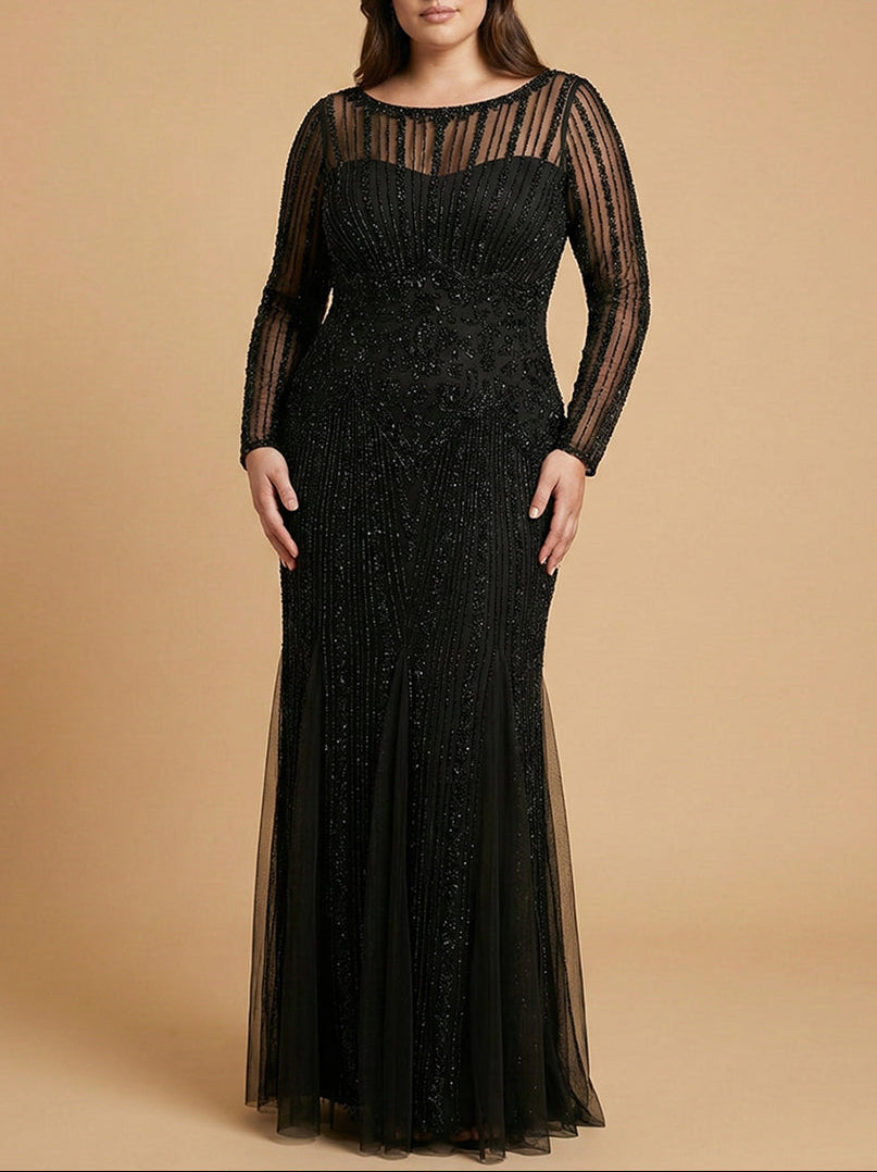 Lara High Neck Beaded Gown Black