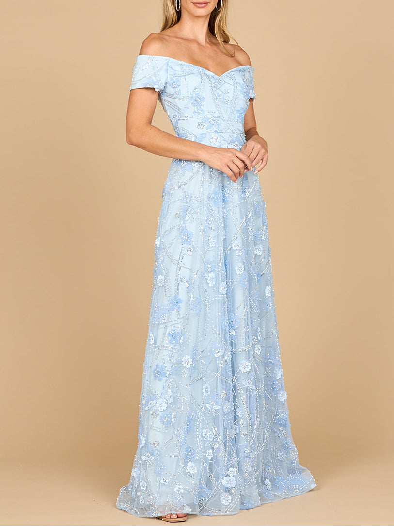 Off Shoulder A-Line Floral Gown | 28882 Periwinkle