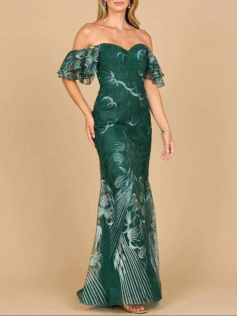 Off Shoulder Mermaid Lace Gown | Lara 28884 Green Ombre