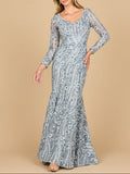 Mermaid, Long Sleeve Gown | 28885 Slate