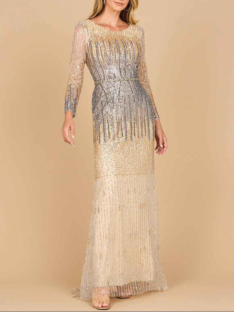Mermaid, Beaded Long Sleeve Gown