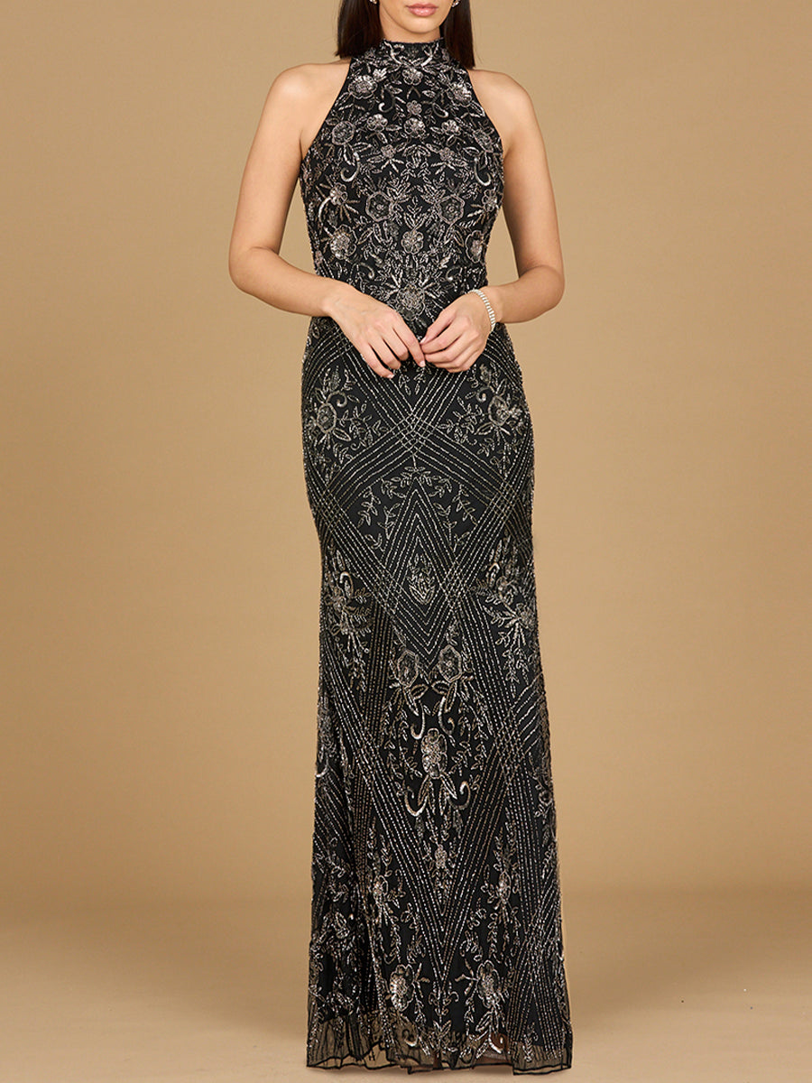 Halter Neck Beaded Dress Black