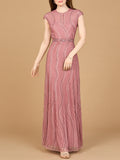 Cap Sleeve, Illusion Neck Beaded Gown Dusty Lilac