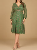 Beaded Midi Dress with Long Sleeves Olive