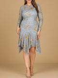 Beaded Midi Dress with Asymmetrical Hem Grey Gold