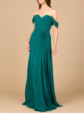 Off Shoulder Chiffon Dress Emerald Green