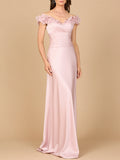 Off Shoulder Satin Gown Blush