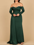 Lara 28936 - Off Shoulder Satin Dress with Beaded Details Dark Green