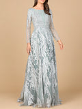 Long Sleeve, Modest Beaded Gown | 28939 Slate