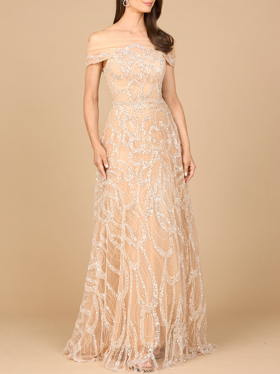 Off Shoulder A-line Gown Champagne