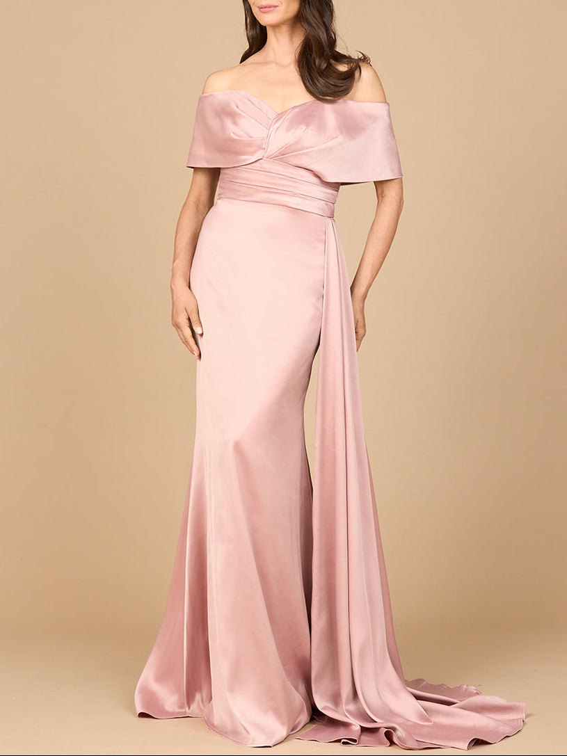 Off Shoulder Satin Dress Blush