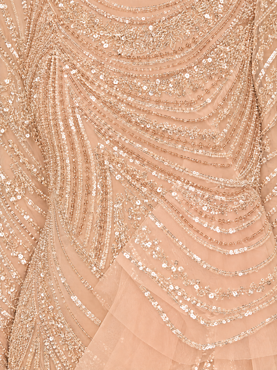 Beaded Long Sleeve Gown with Tulle Applique