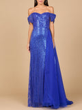 Off Shoulder Fitted Gown Royal