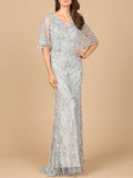 Cape Sleeve Mermaid Gown Grey