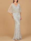 Cape Sleeve Mermaid Gown Grey