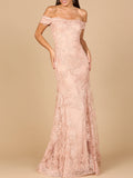 Off Shoulder Lace Mermaid Gown Blush