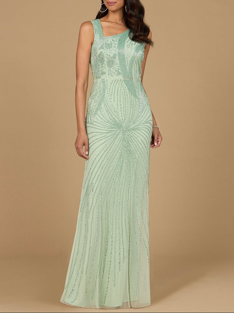 Asymmetrical, Beaded Gown Mint