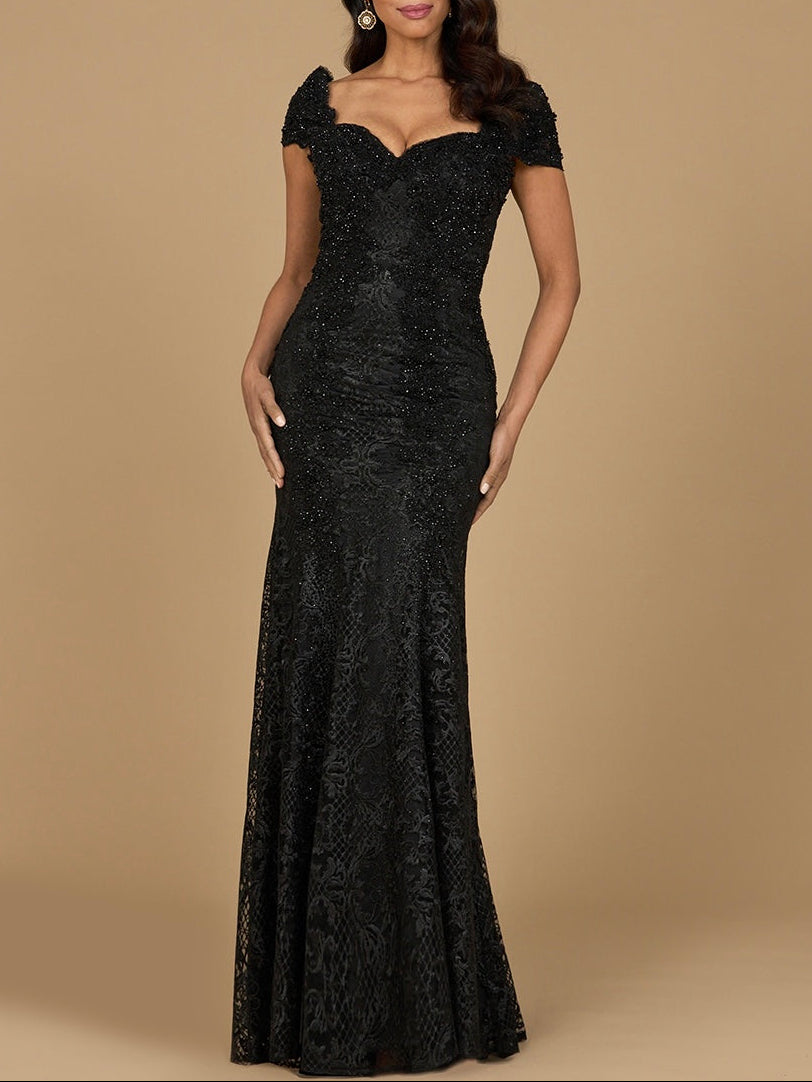 Fitted Lace Mermaid Gown Black