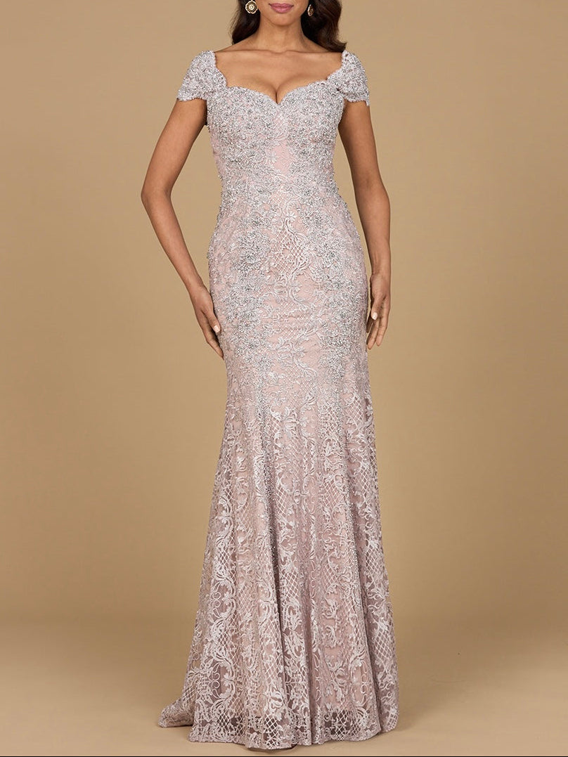 Fitted Lace Mermaid Gown Dusty Purple