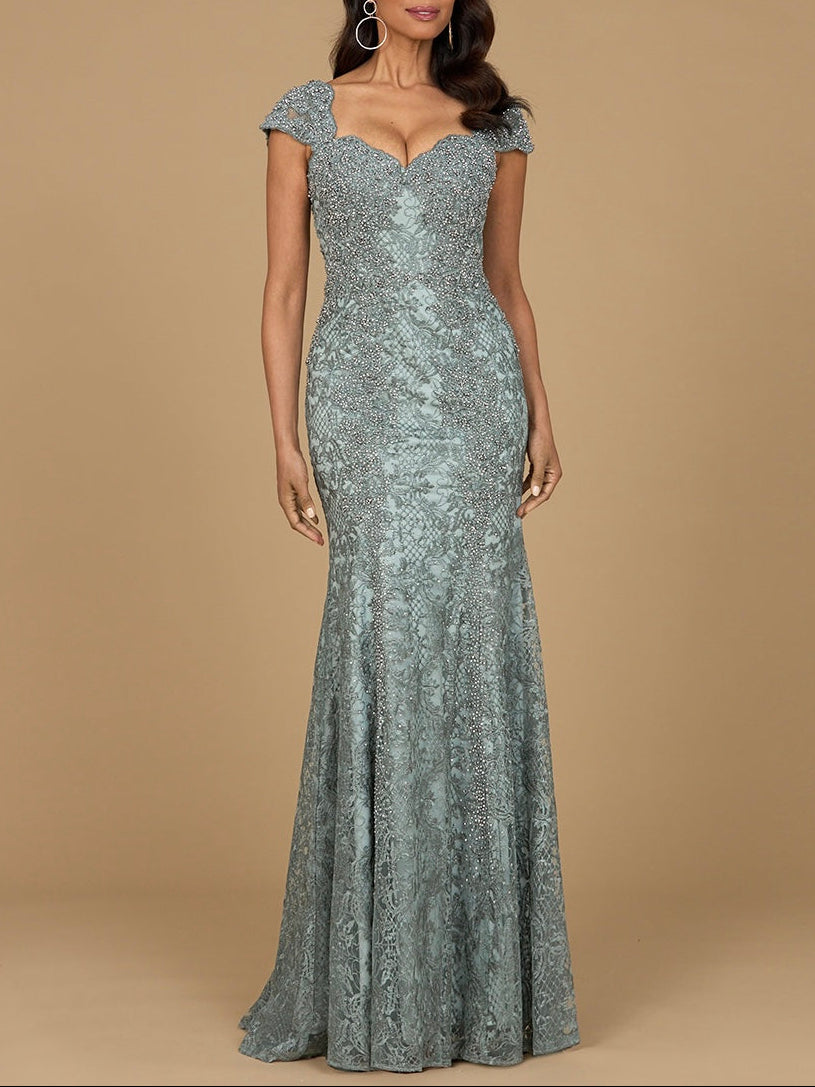 Fitted Lace Mermaid Gown Sage