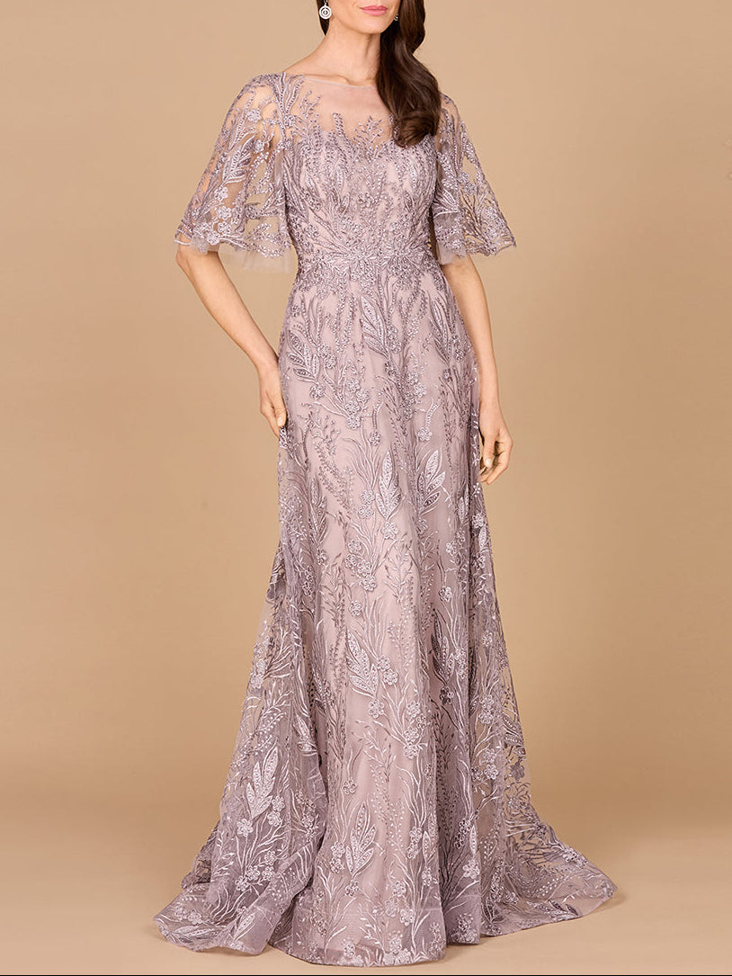 Modest, Cape Sleeve A-line Gown Dusty Lavender
