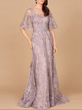 Modest, Cape Sleeve A-line Gown Dusty Lavender