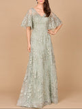 V-neck, Cape Sleeve Gown Sage