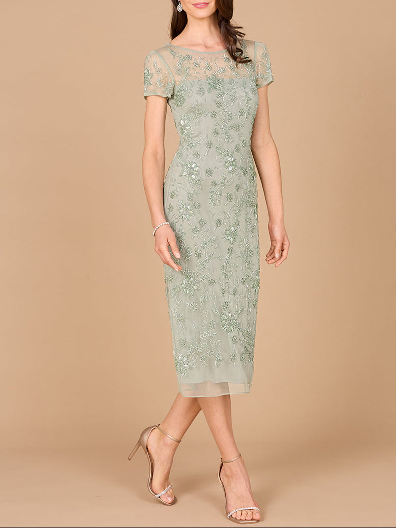 Beaded Midi Dress with Cap Sleeves Mint