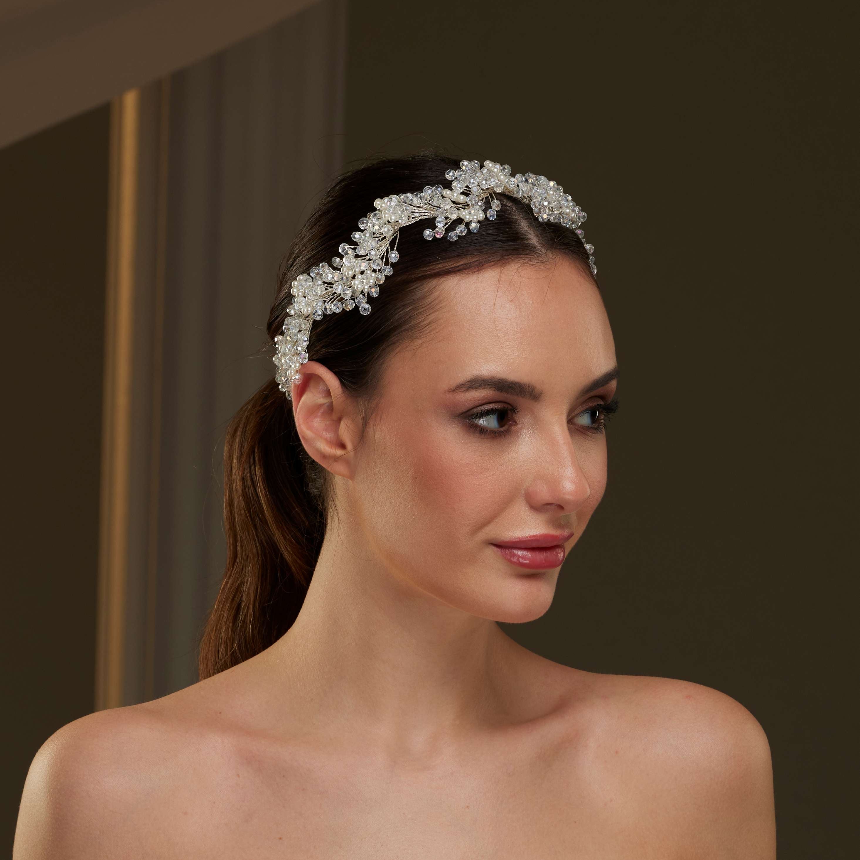 Crystal Beads and Pearl Bridal Hairvine