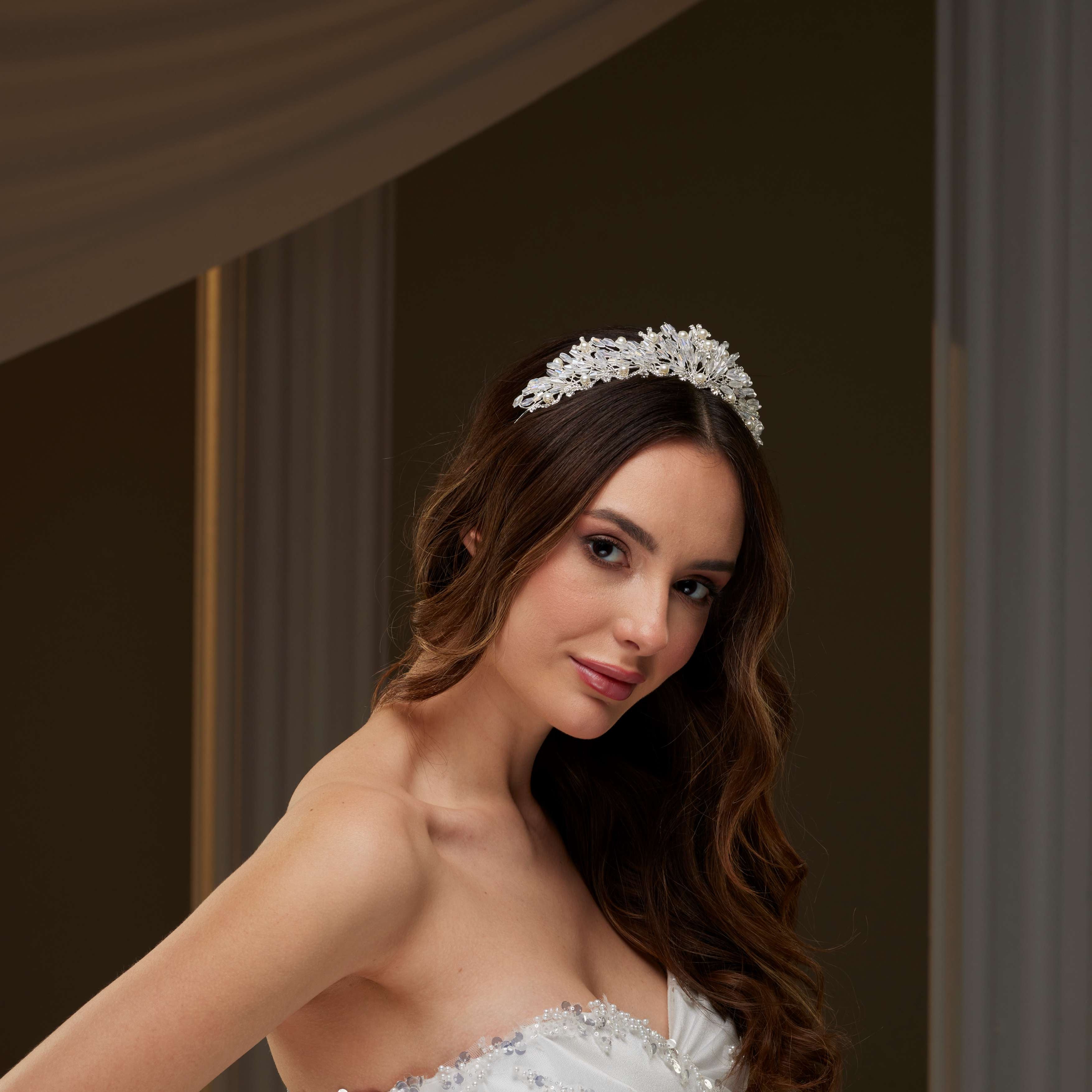 Elegant Crystal & Pearl Tiara