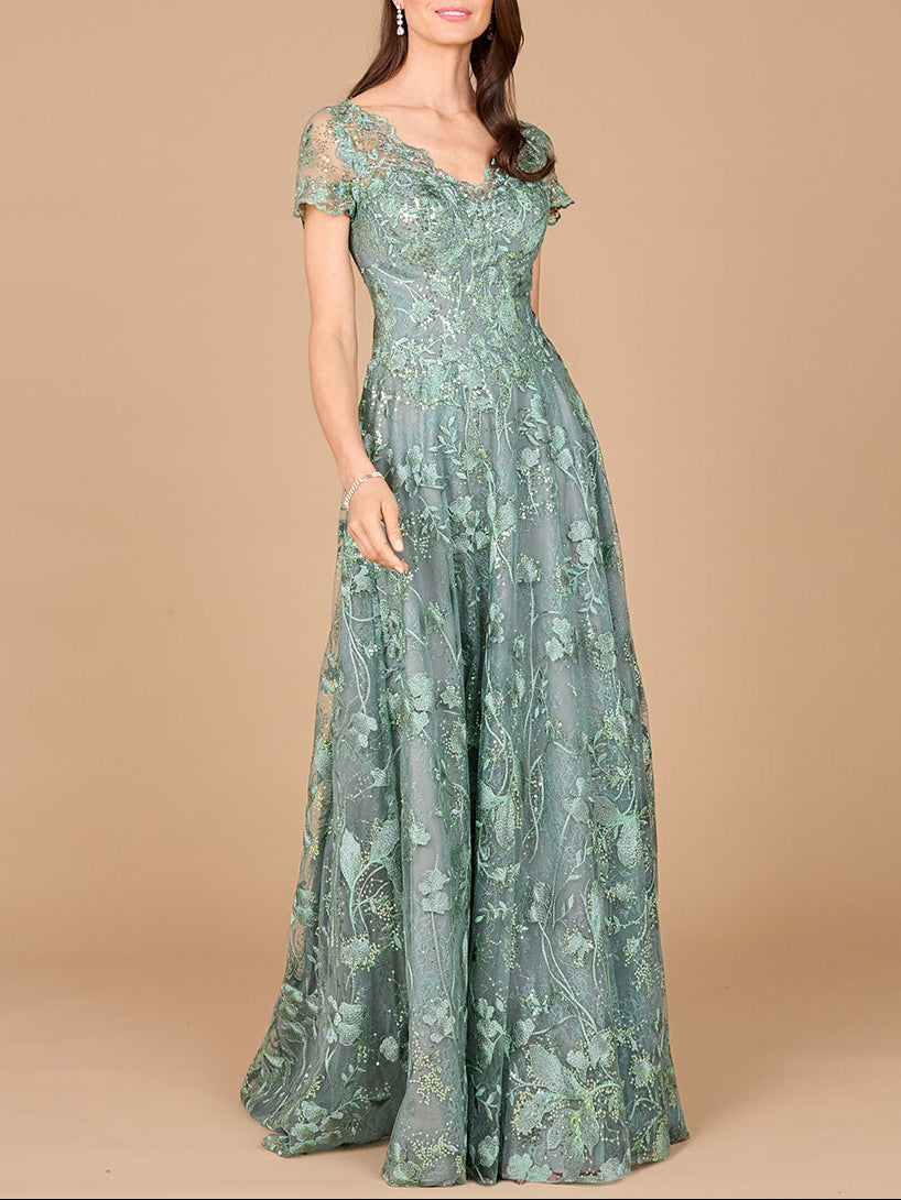 Tonal Lace Ballgown Green