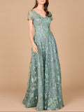 Tonal Lace Ballgown Green