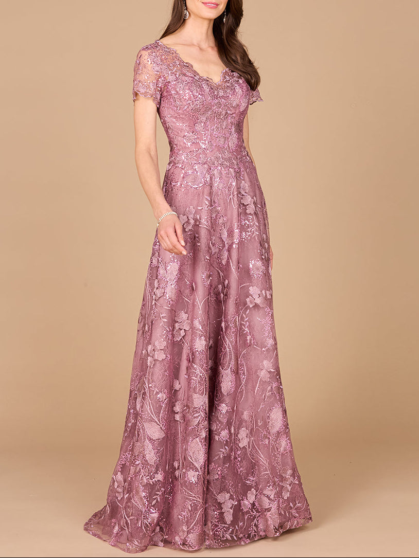 Tonal Lace Ballgown Mauve