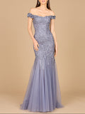 Off Shoulder Mermaid Gown Grey Blue