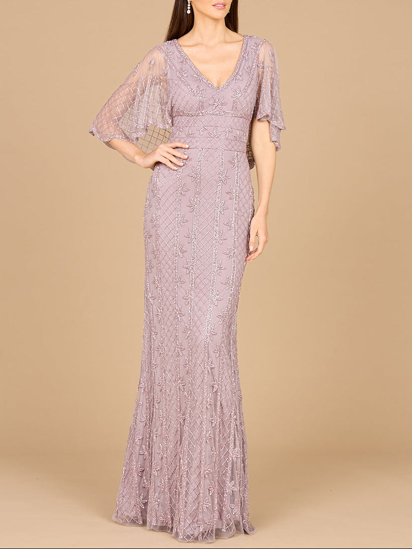 Cape Sleeve Mermaid Gown Lilac