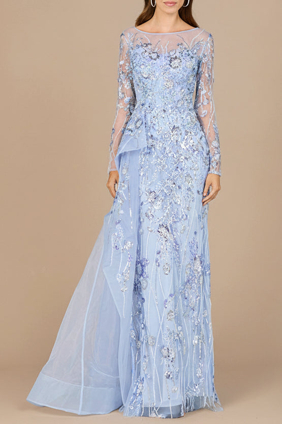 Asymmetrical Overlay Gown with Sleeves Periwinkle