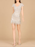 Cap Sleeve Short Dress Light Grey