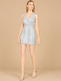 V-Neck Sleeveless Beaded Cocktail Dress Sky