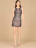 Illusion Neck Beaded Short New Year's Eve Dress - OUTLET Navy