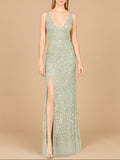 Embellished Gown with Slit - OUTLET Dusty Mint