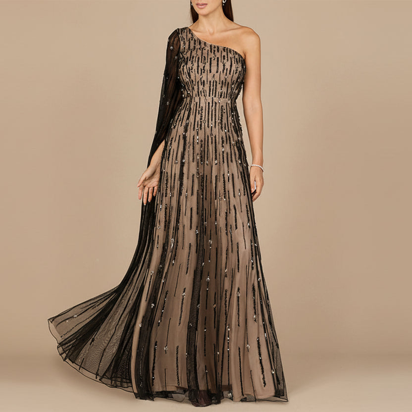 One Shoulder A-Line Gown Black