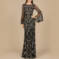 Bell Sleeved High Neck Beaded Gown Black