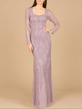 V Neck Beaded Long Sleeve Dress Dusty Lavender
