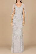 Beaded Cape Sleeve Dress Silver