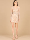 Long Sleeve V-Neck Cocktail Dress Nude