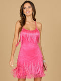 Spaghetti Strap Fringe Dress Fuchsia